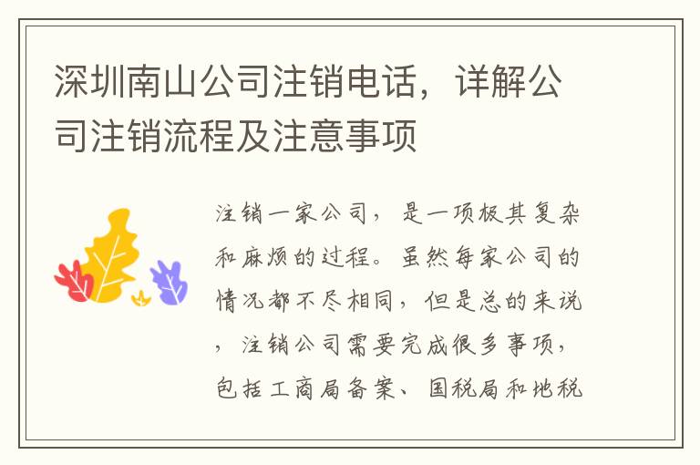 深圳南山公司注銷電話，詳解公司注銷流程及注意事項