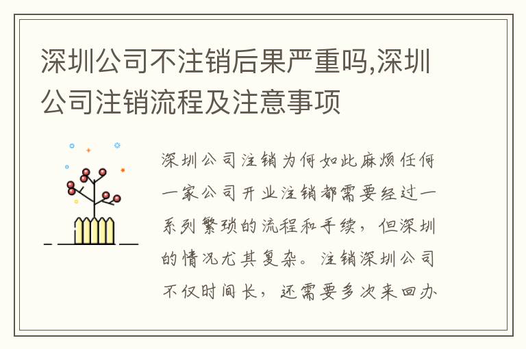 深圳公司不注銷后果嚴(yán)重嗎,深圳公司注銷流程及注意事項
