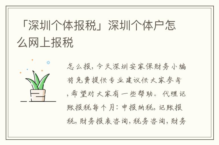「深圳個(gè)體報(bào)稅」深圳個(gè)體戶怎么網(wǎng)上報(bào)稅