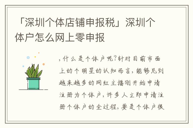 「深圳個體店鋪申報稅」深圳個體戶怎么網(wǎng)上零申報