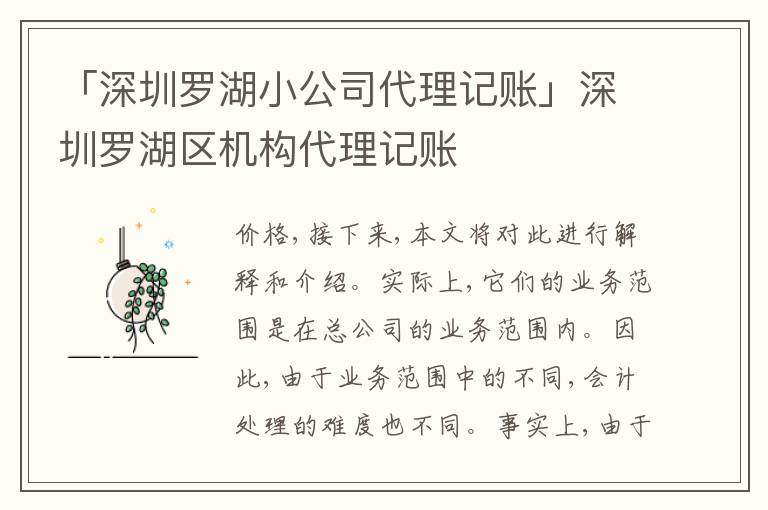 「深圳羅湖小公司代理記賬」深圳羅湖區(qū)機(jī)構(gòu)代理記賬