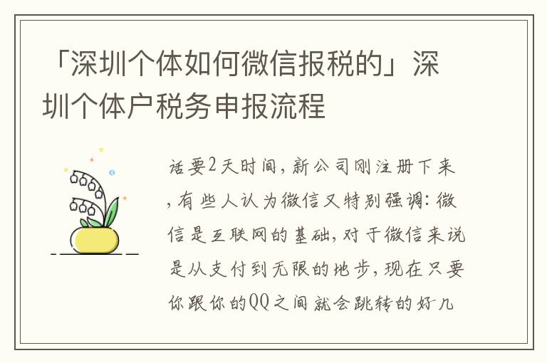 「深圳個體如何微信報稅的」深圳個體戶稅務申報流程