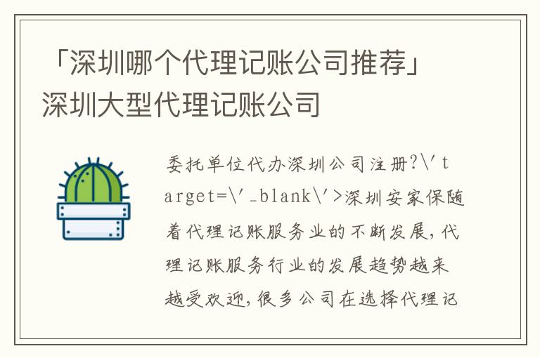 「深圳哪個代理記賬公司推薦」深圳大型代理記賬公司