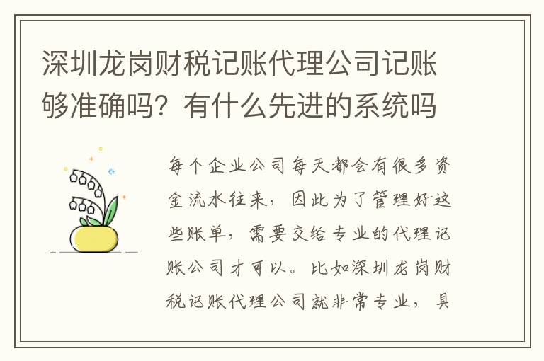 深圳龍崗財(cái)稅記賬代理公司記賬夠準(zhǔn)確嗎？有什么先進(jìn)的系統(tǒng)嗎？