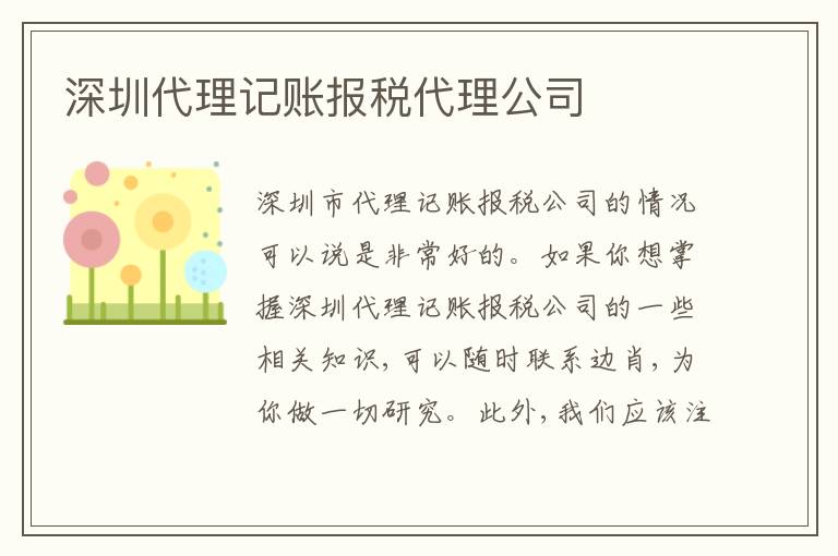 深圳代理記賬報(bào)稅代理公司