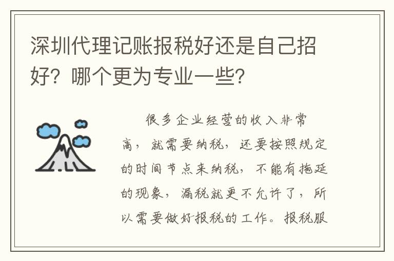 深圳代理記賬報稅好還是自己招好？哪個更為專業(yè)一些？