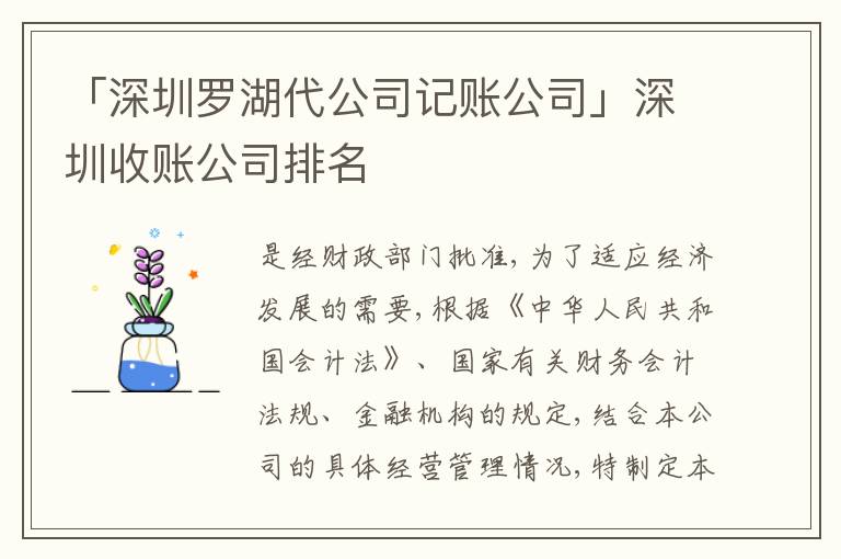 「深圳羅湖代公司記賬公司」深圳收賬公司排名