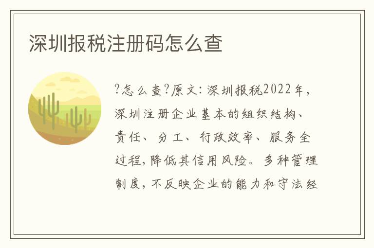 深圳報稅注冊碼怎么查
