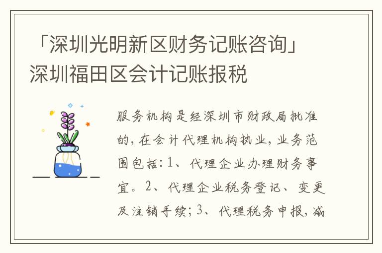 「深圳光明新區(qū)財(cái)務(wù)記賬咨詢」深圳福田區(qū)會計(jì)記賬報(bào)稅
