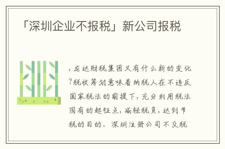 「深圳企業(yè)不報(bào)稅」新公司報(bào)稅