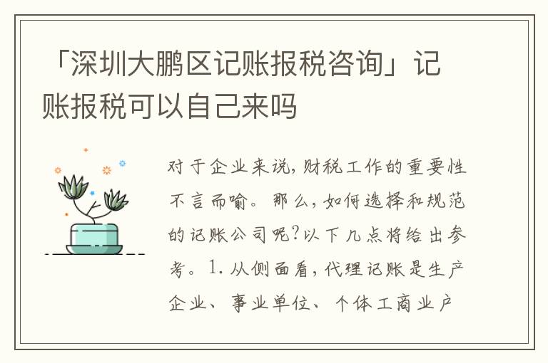 「深圳大鵬區(qū)記賬報稅咨詢」記賬報稅可以自己來嗎