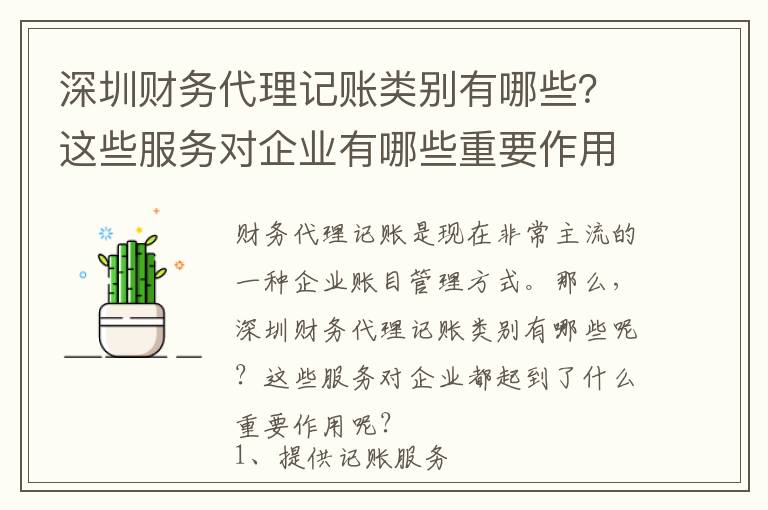 深圳財(cái)務(wù)代理記賬類別有哪些？這些服務(wù)對(duì)企業(yè)有哪些重要作用？