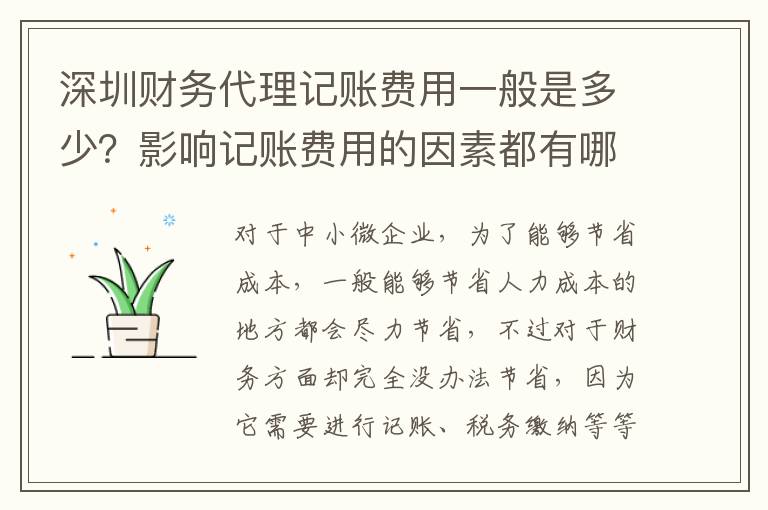 深圳財(cái)務(wù)代理記賬費(fèi)用一般是多少？影響記賬費(fèi)用的因素都有哪些？
