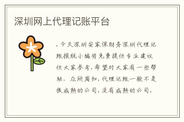 深圳網上代理記賬平臺