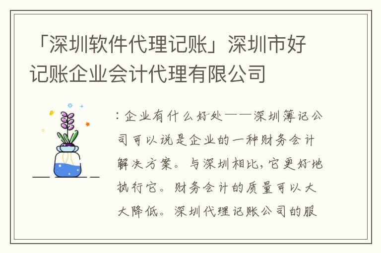 「深圳軟件代理記賬」深圳市好記賬企業(yè)會(huì)計(jì)代理有限公司