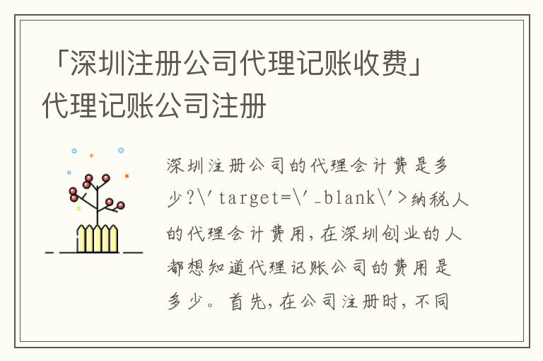 「深圳注冊公司代理記賬收費(fèi)」代理記賬公司注冊