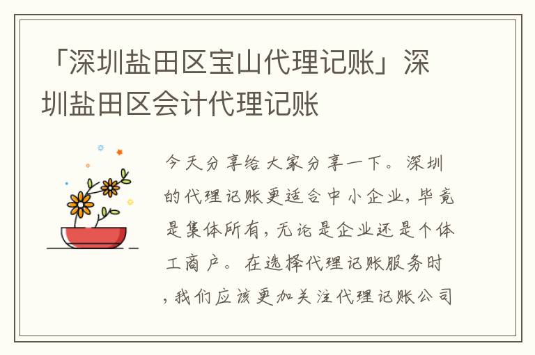 「深圳鹽田區(qū)寶山代理記賬」深圳鹽田區(qū)會(huì)計(jì)代理記賬