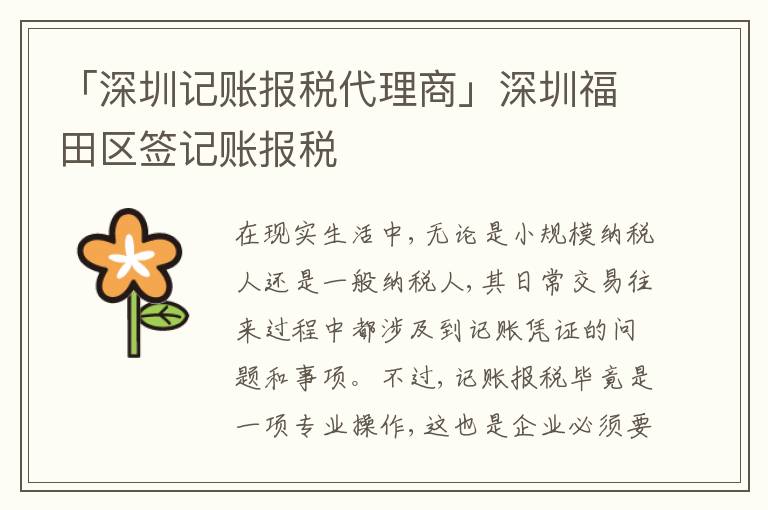「深圳記賬報(bào)稅代理商」深圳福田區(qū)簽記賬報(bào)稅