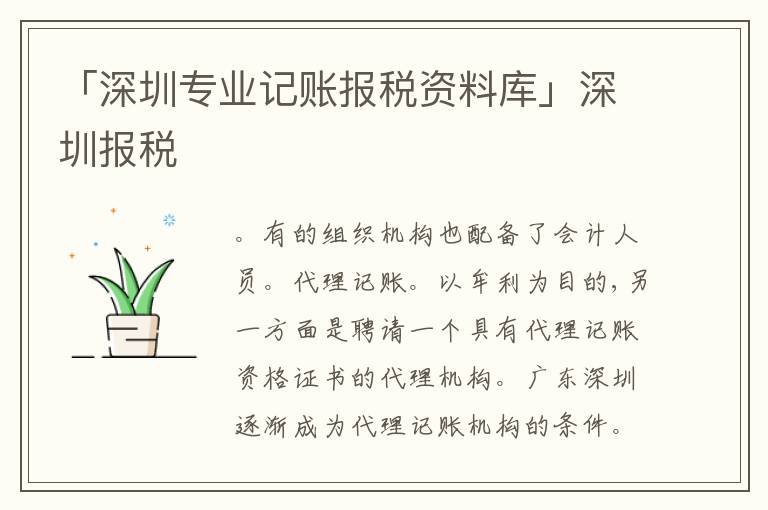 「深圳專業(yè)記賬報(bào)稅資料庫(kù)」深圳報(bào)稅