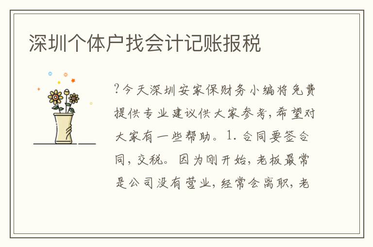 深圳個(gè)體戶找會(huì)計(jì)記賬報(bào)稅