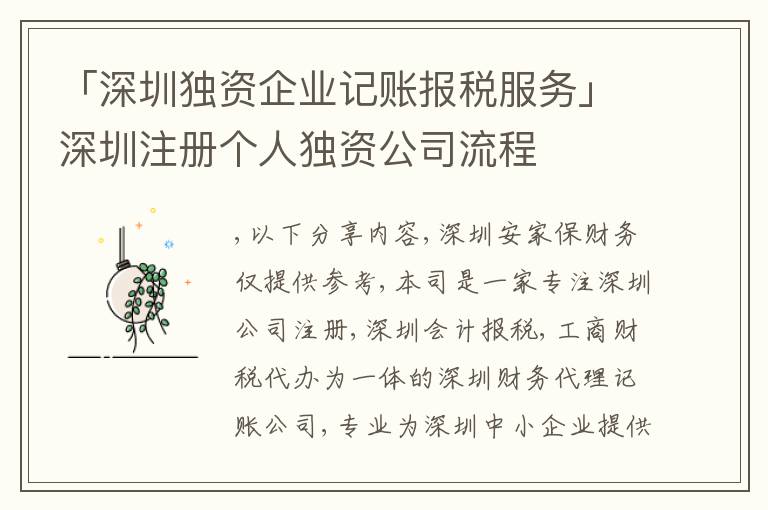 「深圳獨(dú)資企業(yè)記賬報(bào)稅服務(wù)」深圳注冊個(gè)人獨(dú)資公司流程