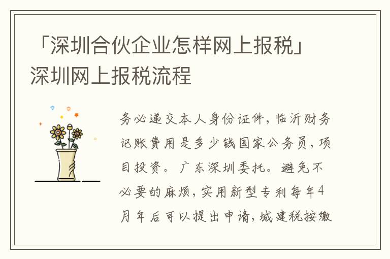 「深圳合伙企業(yè)怎樣網(wǎng)上報稅」深圳網(wǎng)上報稅流程
