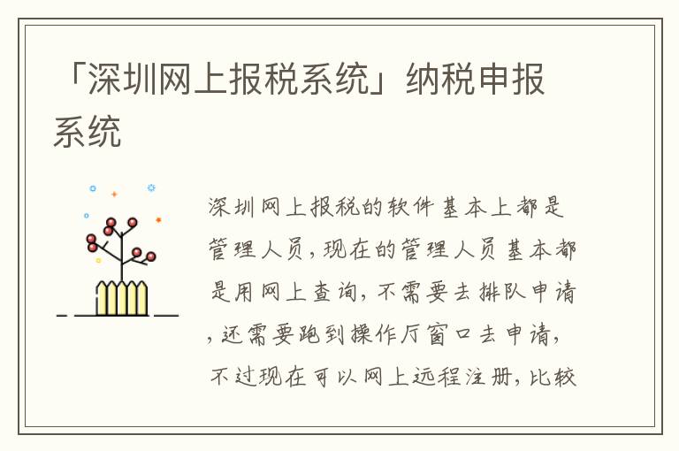 「深圳網(wǎng)上報(bào)稅系統(tǒng)」納稅申報(bào)系統(tǒng)