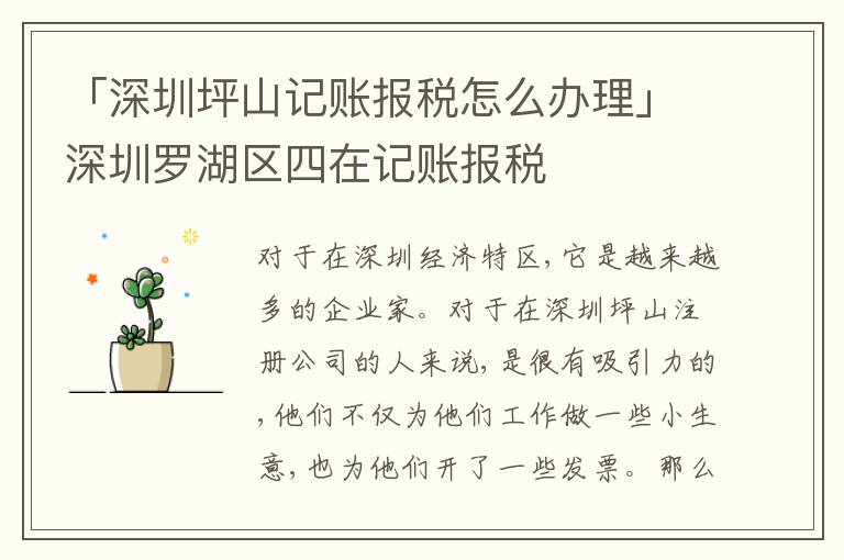 「深圳坪山記賬報(bào)稅怎么辦理」深圳羅湖區(qū)四在記賬報(bào)稅