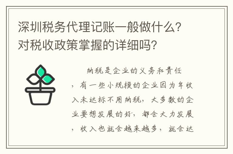 深圳稅務(wù)代理記賬一般做什么？對稅收政策掌握的詳細嗎？