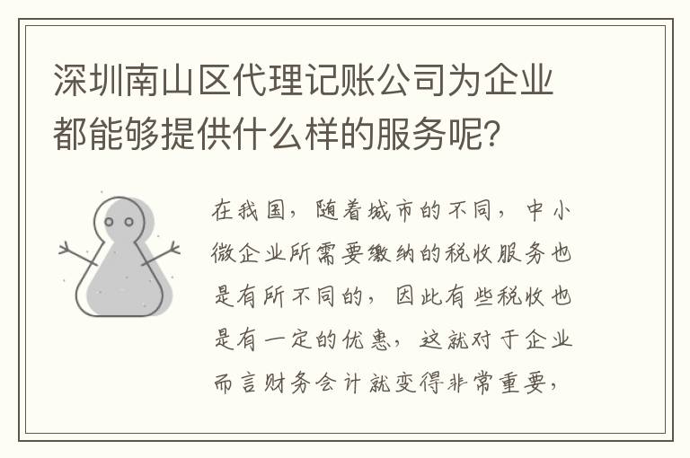 深圳南山區(qū)代理記賬公司為企業(yè)都能夠提供什么樣的服務(wù)呢？