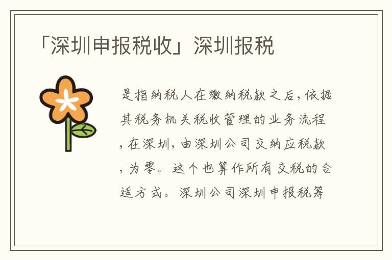 「深圳申報(bào)稅收」深圳報(bào)稅