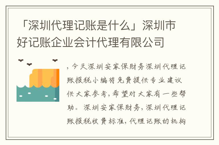 「深圳代理記賬是什么」深圳市好記賬企業(yè)會(huì)計(jì)代理有限公司
