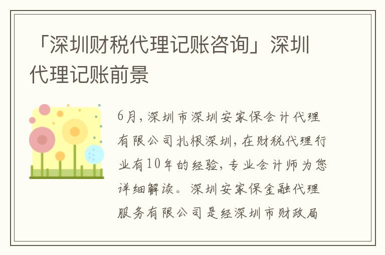 「深圳財(cái)稅代理記賬咨詢」深圳代理記賬前景
