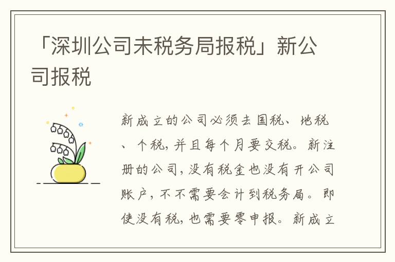 「深圳公司未稅務(wù)局報(bào)稅」新公司報(bào)稅