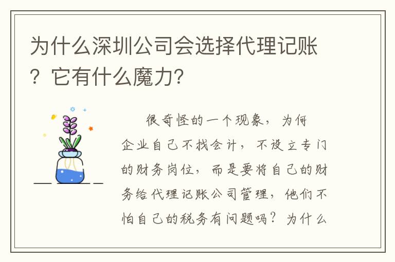 為什么深圳公司會選擇代理記賬？它有什么魔力？